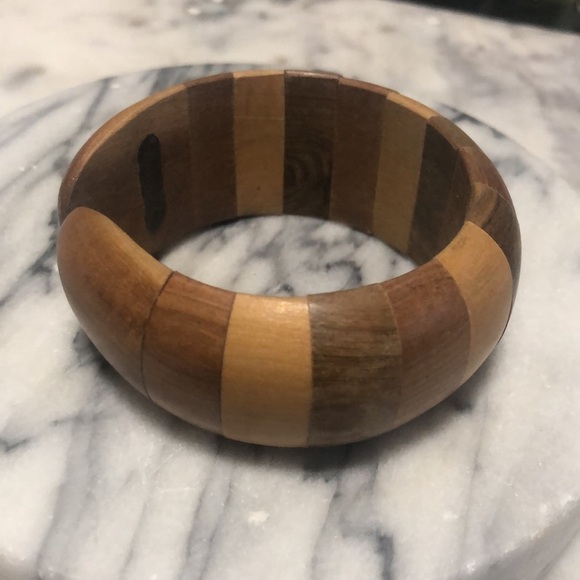 vtg Wooden Articulated Panel Assorted Multi Colour Cuff Bangle 7” - Picture 3 of 10
